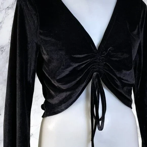 Michael Costello xREVOLVE Ruched Crop Top - Black